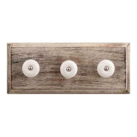 White and Black Crackle Ceramic Wooden Hooks